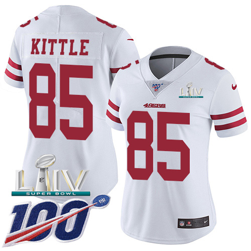 San Francisco 49ers Nike 85 George Kittle White Super Bowl LIV 2020 Women Stitched NFL 100th Season Vapor Limited Jersey
